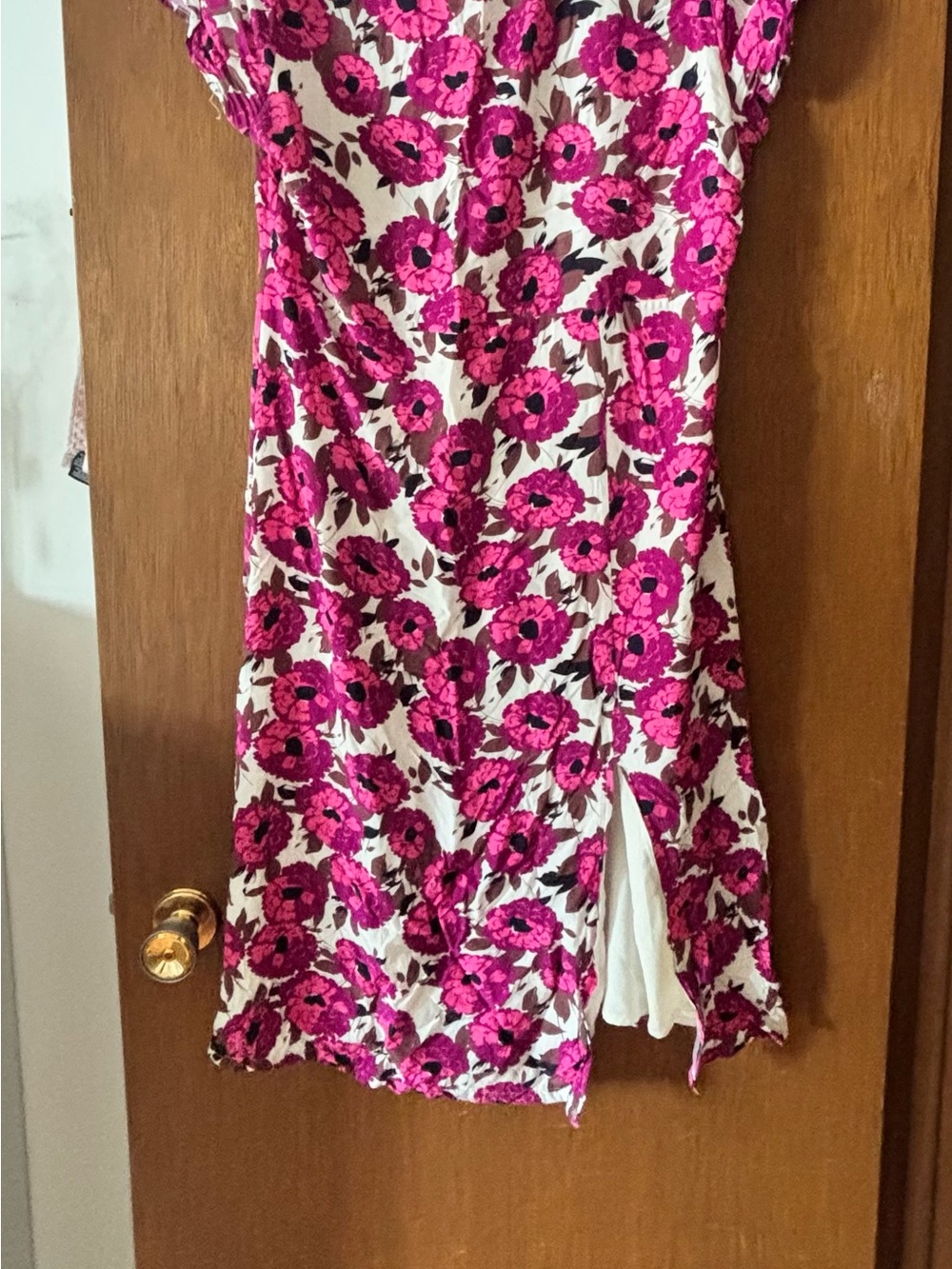 Frank & Oak White Midi Dress with Pink Floral Print